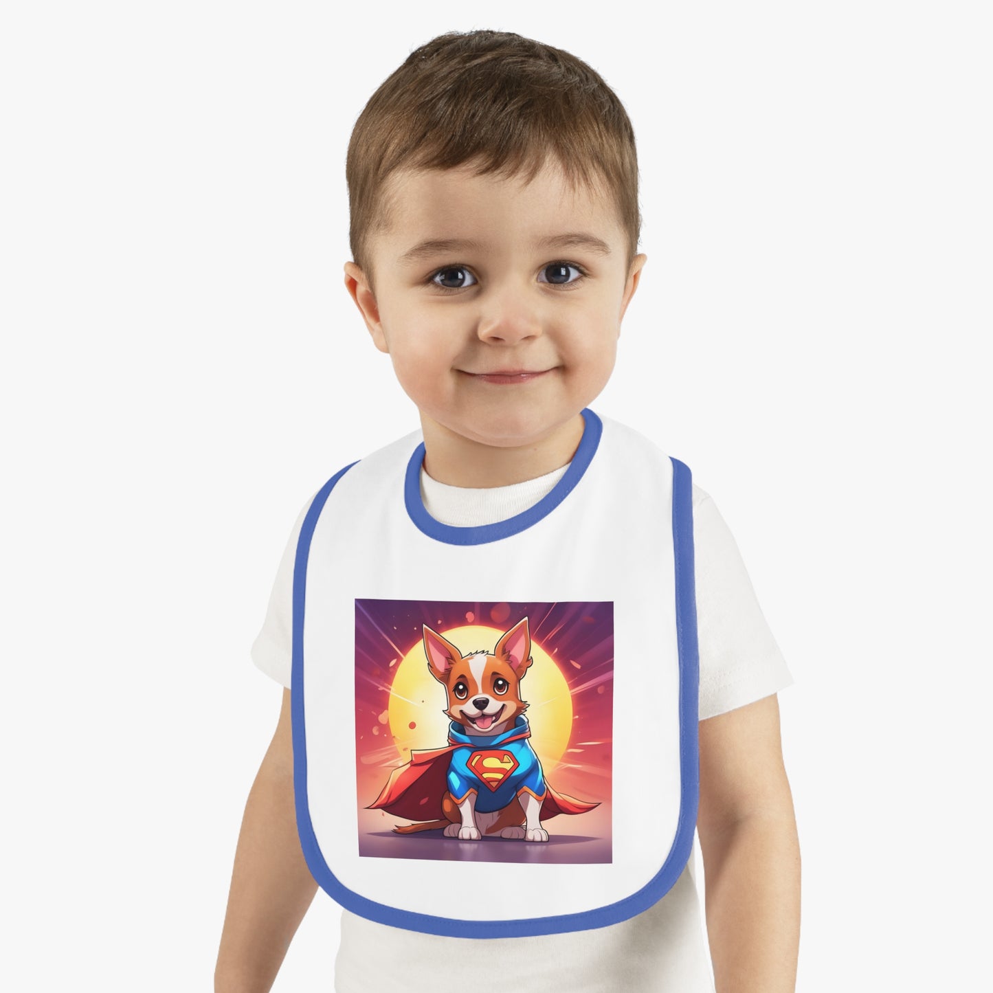 Superhero Dog Baby Bib - Cute Contrast Trim Jersey Bib for Newborns