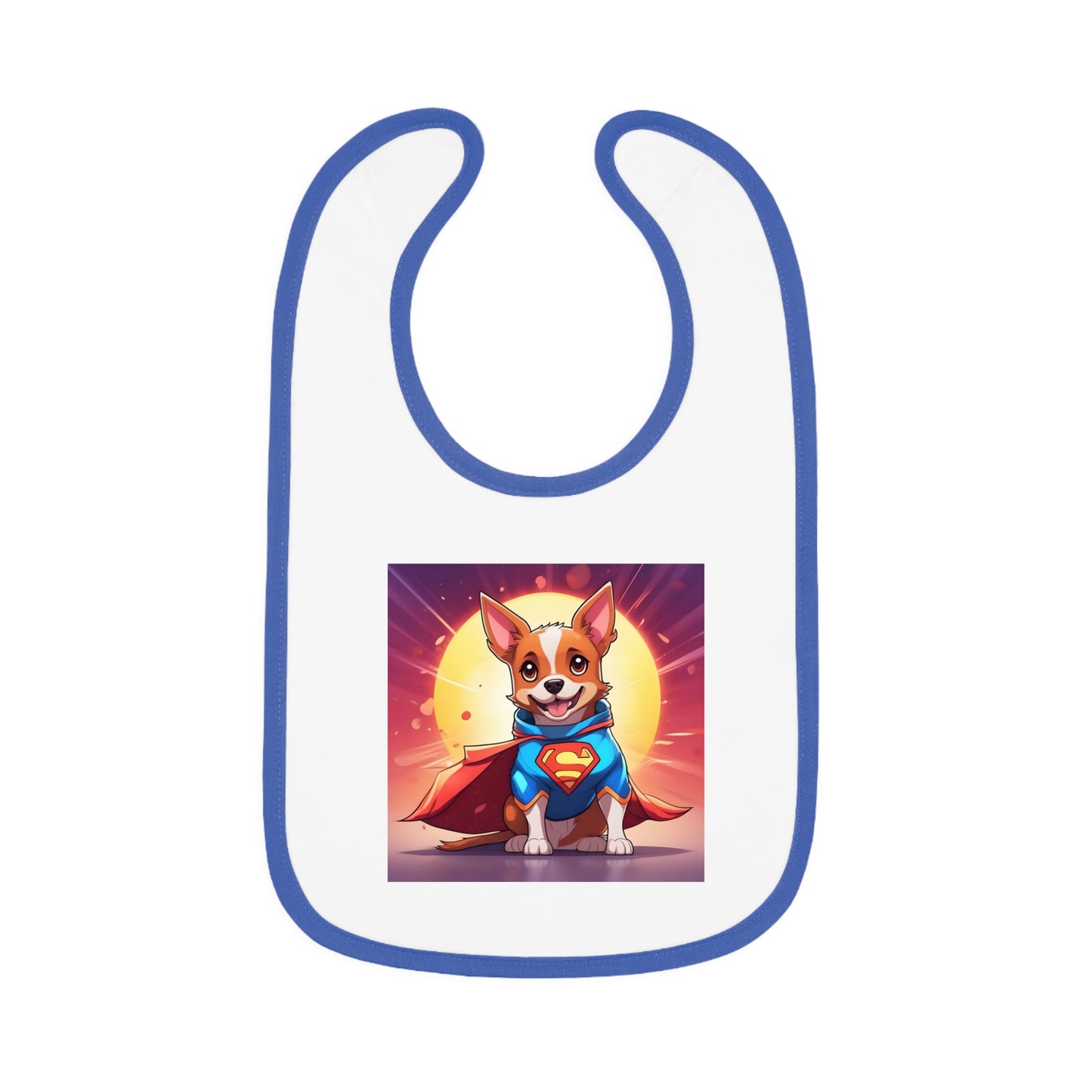 Superhero Dog Baby Bib - Cute Contrast Trim Jersey Bib for Newborns