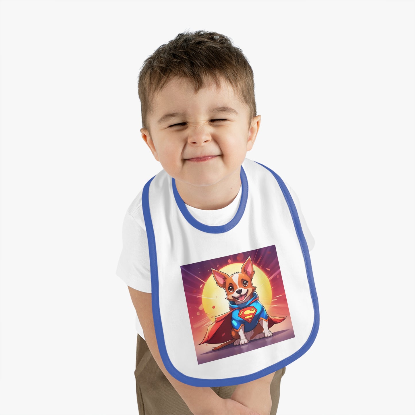 Superhero Dog Baby Bib - Cute Contrast Trim Jersey Bib for Newborns